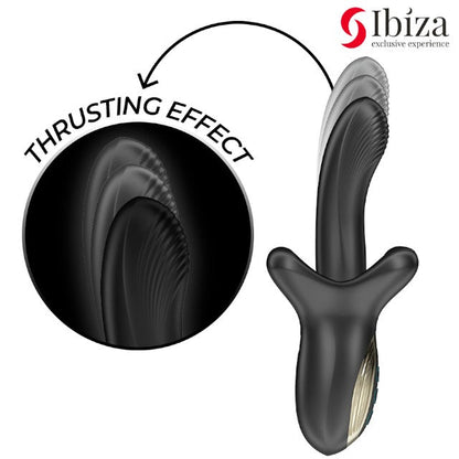 Vibrator dublu IBIZA Biting and Thrusting Vibrator, 10 funcții de mușcături, 10 funcții de penetrare automată, negru
