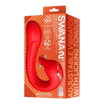 Vibrator dublu INTOYOU Swana, pentru clitoris și punctul G, 10 funcții de simulare sex oral, 10 funcții de vibrație, roșu