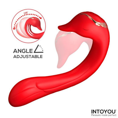 Vibrator dublu INTOYOU Swana, pentru clitoris și punctul G, 10 funcții de simulare sex oral, 10 funcții de vibrație, roșu