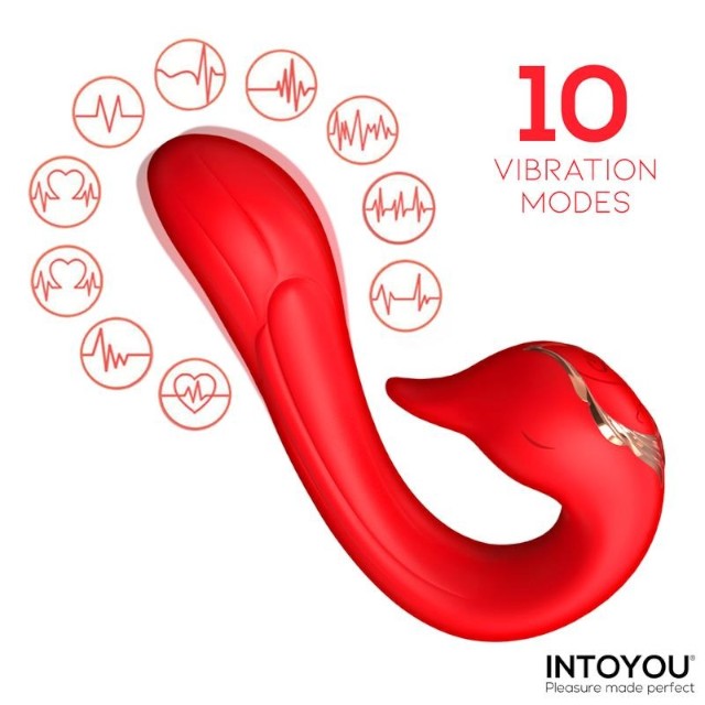 Vibrator dublu INTOYOU Swana, pentru clitoris și punctul G, 10 funcții de simulare sex oral, 10 funcții de vibrație, roșu