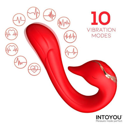 Vibrator dublu INTOYOU Swana, pentru clitoris și punctul G, 10 funcții de simulare sex oral, 10 funcții de vibrație, roșu