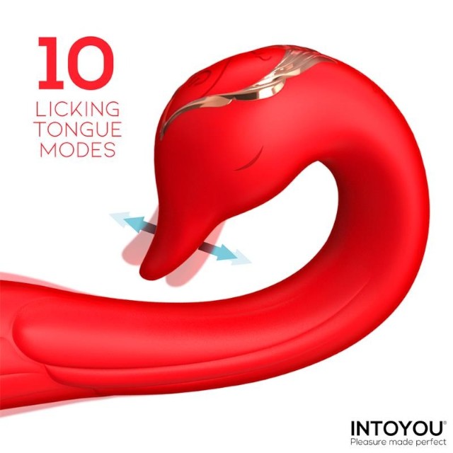Vibrator dublu INTOYOU Swana, pentru clitoris și punctul G, 10 funcții de simulare sex oral, 10 funcții de vibrație, roșu