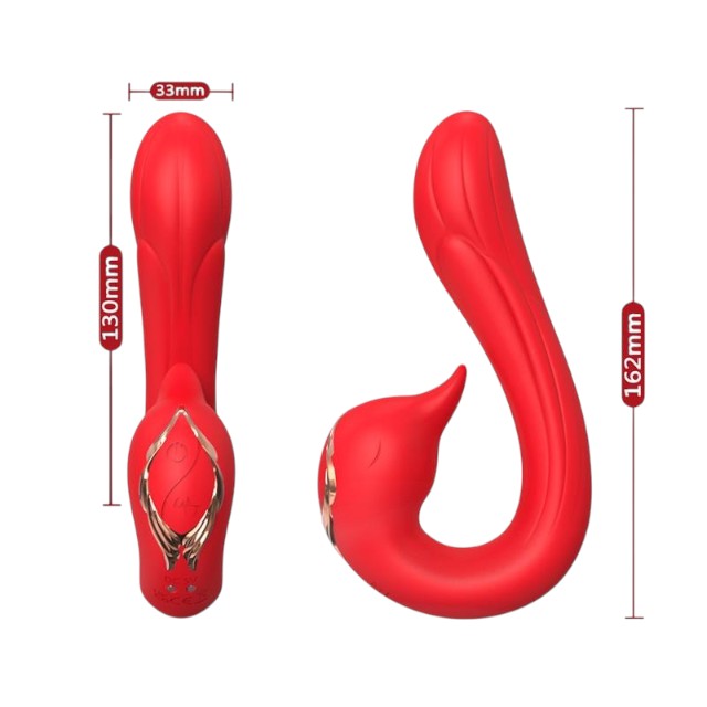 Vibrator dublu INTOYOU Swana, pentru clitoris și punctul G, 10 funcții de simulare sex oral, 10 funcții de vibrație, roșu