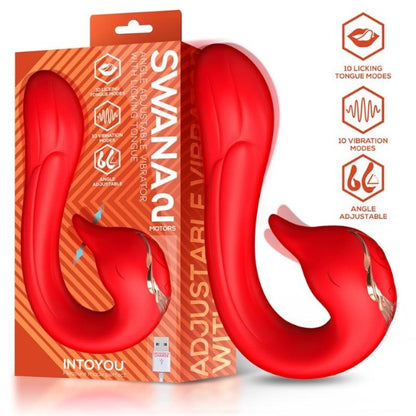 Vibrator dublu INTOYOU Swana, pentru clitoris și punctul G, 10 funcții de simulare sex oral, 10 funcții de vibrație, roșu