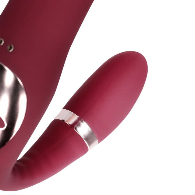 Vibrator dublu LOVELINE Bendable Vibrating Strapless Strap-On, strap-on fără ham, 20 funcții de vibrație, 19 cm, roșu