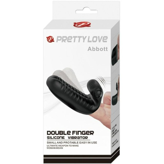 Vibrator dublu pentru deget PRETTY LOVE Abbott, pentru stimulare vaginală și clitoridiană, negru
