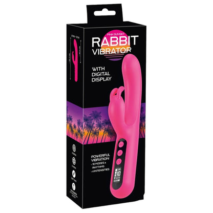 Vibrator dublu YOU2TOYS Pink Sunset Rabbit Vibrator, cu display digital, 10 funcții de vibrație, 4 viteze, culoare roz