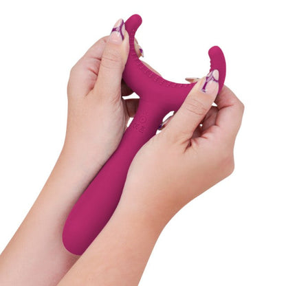 Vibrator pentru cupluri INTENSE Rowan, cu 10 funcții de vibrație, din silicon moale, rezistent la apă, culoare roz închis