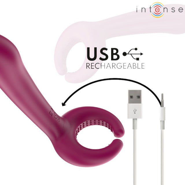 Vibrator pentru cupluri INTENSE Rowan, cu 10 funcții de vibrație, din silicon moale, rezistent la apă, culoare roz închis