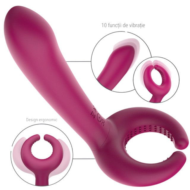 Vibrator pentru cupluri INTENSE Rowan, cu 10 funcții de vibrație, din silicon moale, rezistent la apă, culoare roz închis