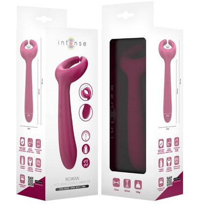 Vibrator pentru cupluri INTENSE Rowan, cu 10 funcții de vibrație, din silicon moale, rezistent la apă, culoare roz închis