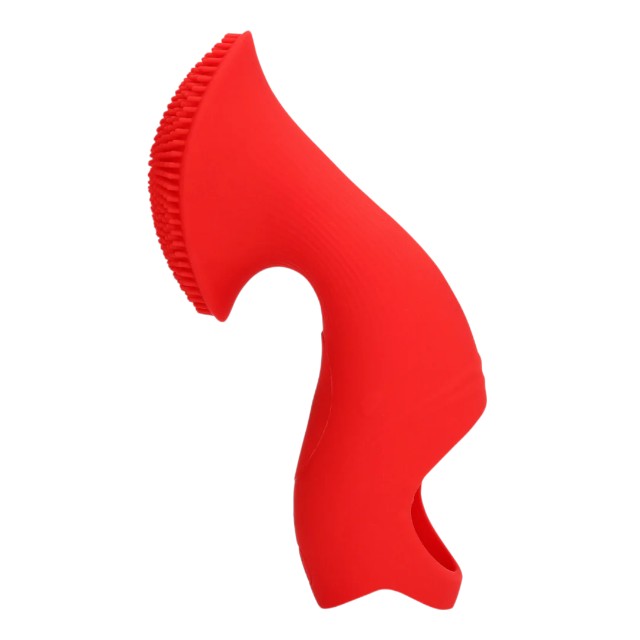Vibrator pentru deget LOVELINE Textured Finger Vibrator, cu stimulator clitoris texturat, 10 funcții de vibrație, roșu