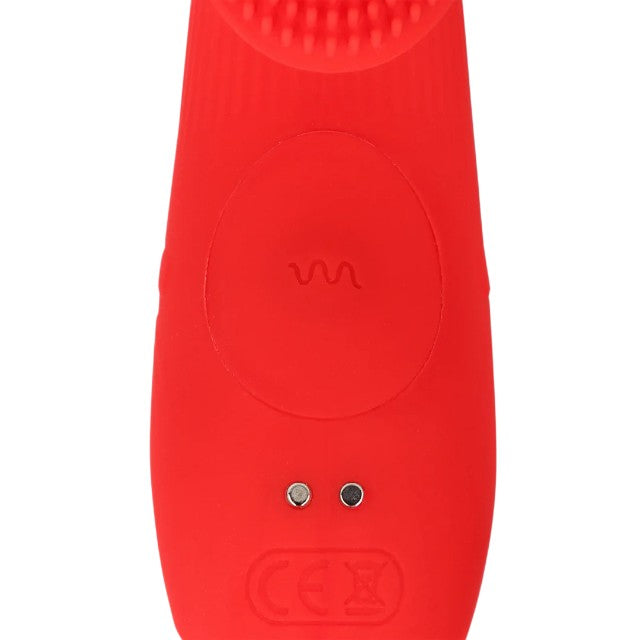 Vibrator pentru deget LOVELINE Textured Finger Vibrator, cu stimulator clitoris texturat, 10 funcții de vibrație, roșu