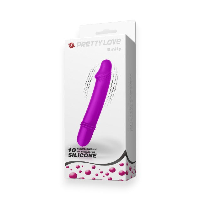 Vibrator PRETTY LOVE Emily, cu 10 funcții de vibrație, din silicon, design ușor curbat, rezistent la apă, 12.7 cm, roz