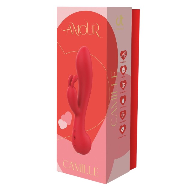 Vibrator rabbit DREAMTOYS Amour Camille, pentru stimularea clitorisului și punctului G, 10 funcții de vibrație, roșu