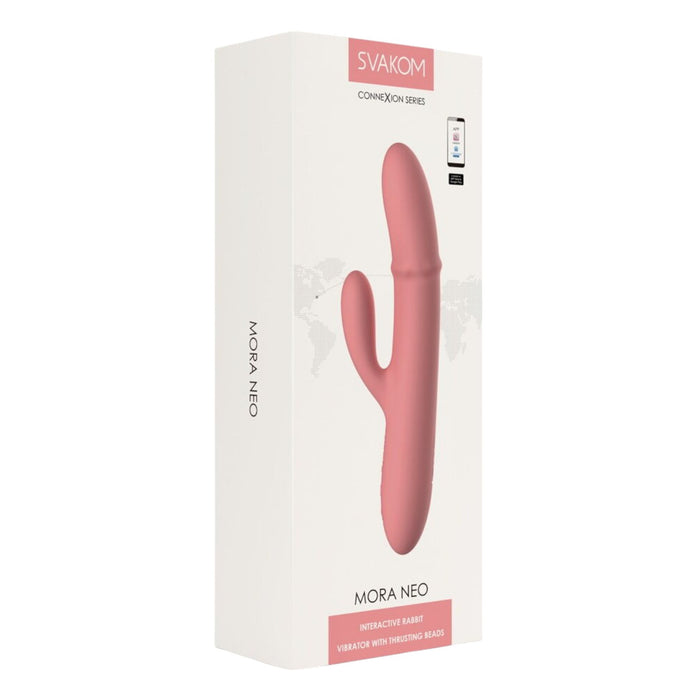 Vibrator rabbit interactiv SVAKOM MORA NEO, cu inel din perle cu 3 funcții de masaj, control prin aplicație, roz