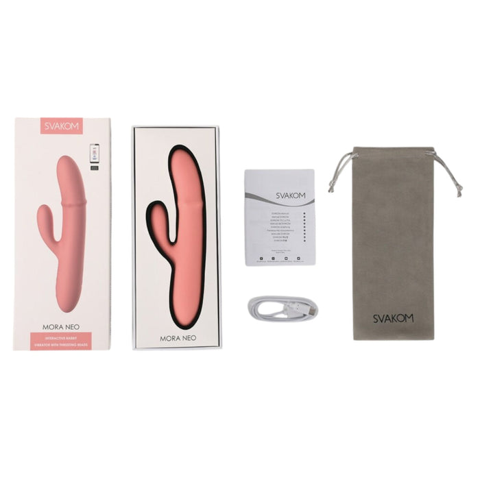 Vibrator rabbit interactiv SVAKOM MORA NEO, cu inel din perle cu 3 funcții de masaj, control prin aplicație, roz