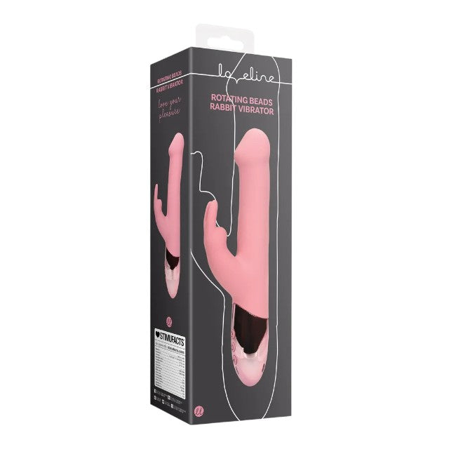 Vibrator rabbit LOVELINE Rotating Beads Rabbit Vibrator, cu perle rotative, 10 funcții de vibrație, lungime 22.5 cm, roz