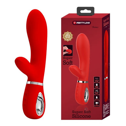 Vibrator rabbit PRETTY LOVE Thomas, pentru punctul G, 7 funcții de vibrație, din silicon moale, culoare roșu cu argintiu
