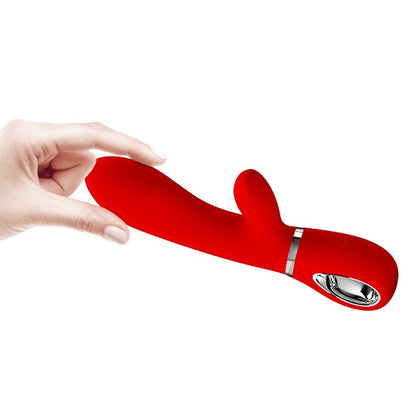 Vibrator rabbit PRETTY LOVE Thomas, pentru punctul G, 7 funcții de vibrație, din silicon moale, culoare roșu cu argintiu