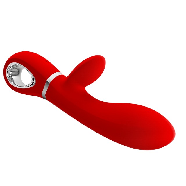 Vibrator rabbit PRETTY LOVE Thomas, pentru punctul G, 7 funcții de vibrație, din silicon moale, culoare roșu cu argintiu