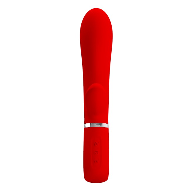 Vibrator rabbit PRETTY LOVE Thomas, pentru punctul G, 7 funcții de vibrație, din silicon moale, culoare roșu cu argintiu