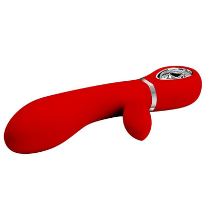 Vibrator rabbit PRETTY LOVE Thomas, pentru punctul G, 7 funcții de vibrație, din silicon moale, culoare roșu cu argintiu