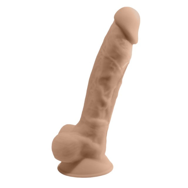Vibrator SILEX-D 8” Model 1, realist cu testicule, control prin telecomandă, 10 funcții de vibrații, 20 cm, culoarea pielii