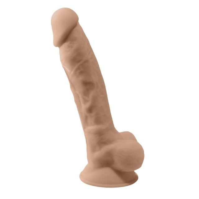 Vibrator SILEX-D 8” Model 1, realist cu testicule, control prin telecomandă, 10 funcții de vibrații, 20 cm, culoarea pielii