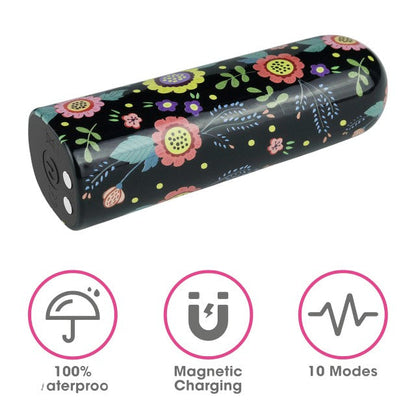 Vibrator tip Bullet LoveToy - Diana Massager, pentru stimularea clitorisului, negru cu flori