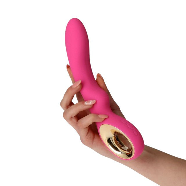Vibrator TOYZ4LOVERS Handy Wave Grip Small, pentru stimularea punctului G, 10 funcții de vibrație, 18.5 cm, roz cu auriu