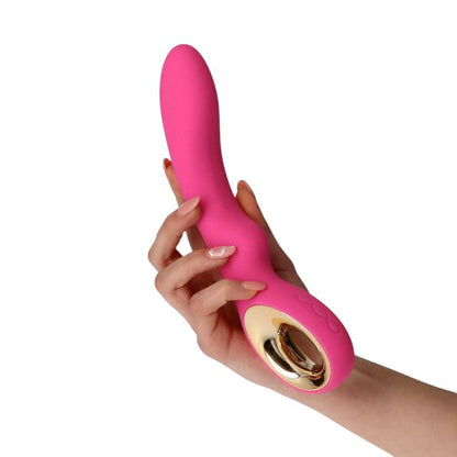 Vibrator TOYZ4LOVERS Handy Wave Grip Small, pentru stimularea punctului G, 10 funcții de vibrație, 18.5 cm, roz cu auriu