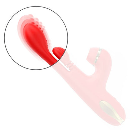 Vibrator triplu INTENSE Katy Multifunction, cu 4 capete interschimbabile, cu funcții diverse, rezistent la apă IPX7, roșu