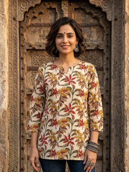 Indiehaat | Handprinted Pure Cotton Top Beige