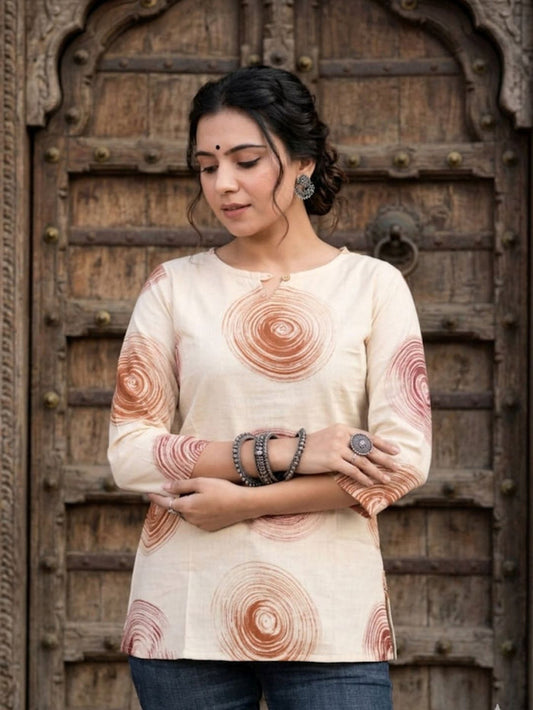 Indiehaat | Handprinted Pure Cotton Top White