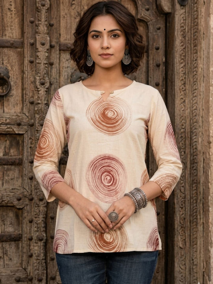 Indiehaat | Handprinted Pure Cotton Top White