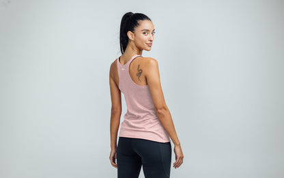 The REP Fitness Women's Daily Driver Tri-Blend Tank in Heather Rose/White back