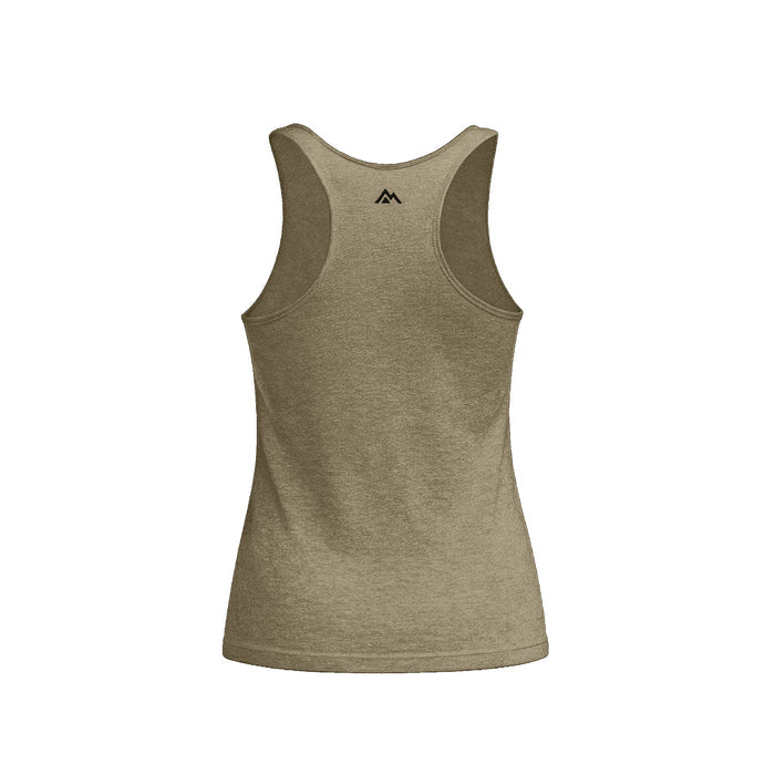 The REP Fitness Women's Daily Driver Tri-Blend Tank in Heather Olive/Black back