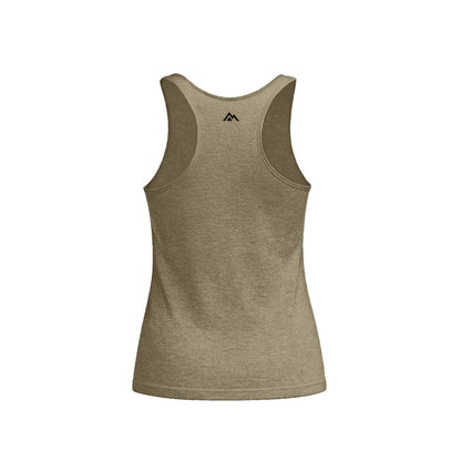 The REP Fitness Women's Daily Driver Tri-Blend Tank in Heather Olive/Black back