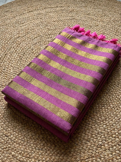 Indiehaat | Pure Cotton Zari Anchal Saree Pink