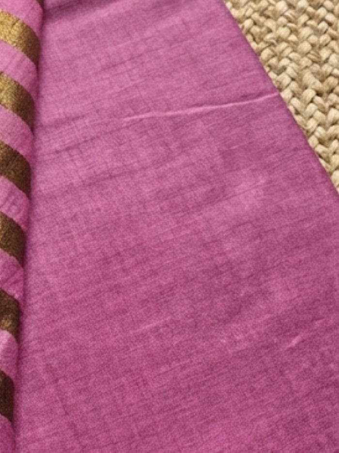 Indiehaat | Pure Cotton Zari Anchal Saree Pink