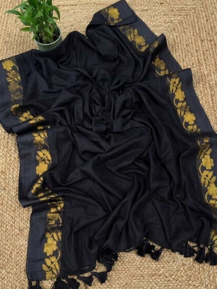 Indiehaat | Mul Cotton Border Zari Weaving Saree